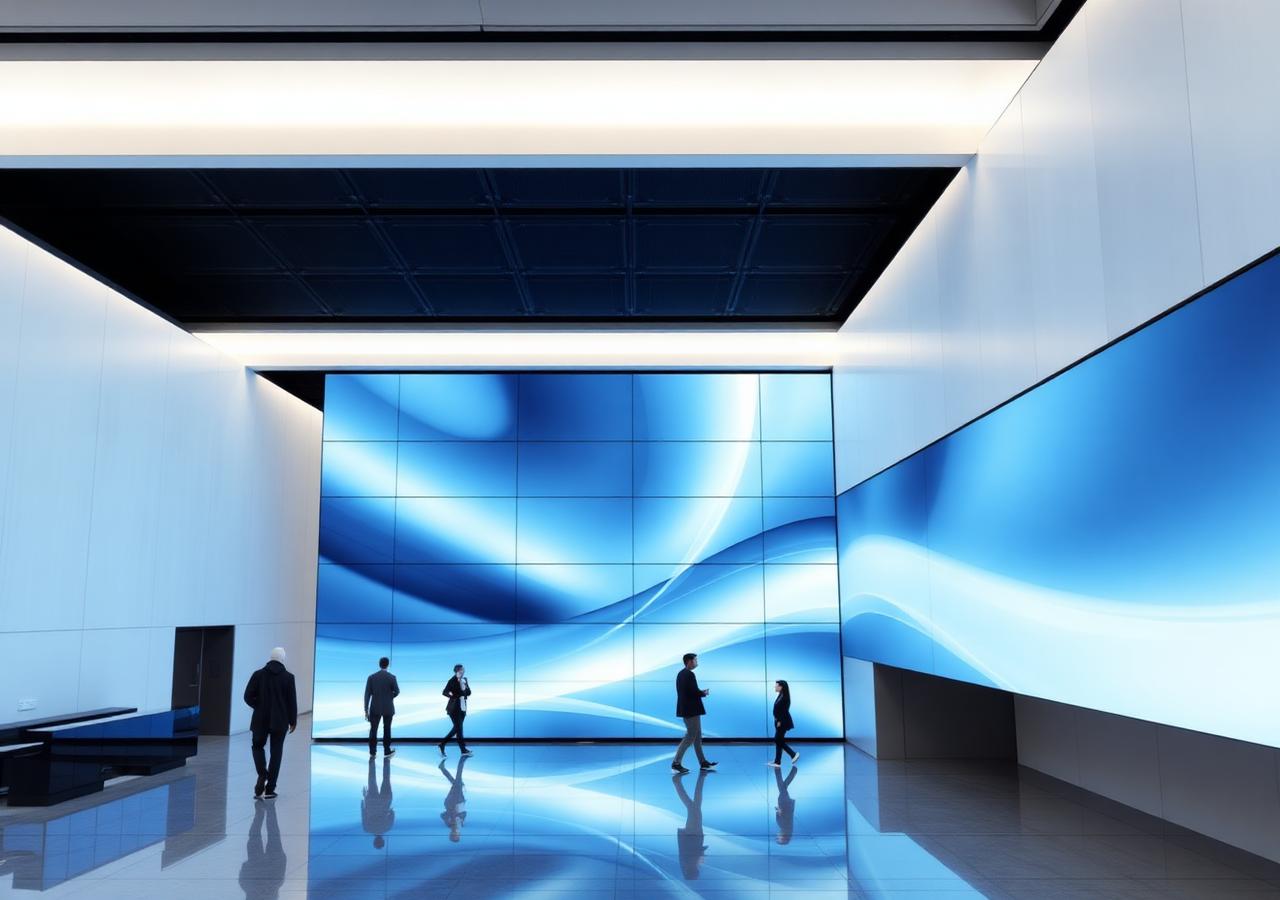Corporate lobby with massive LED video wall